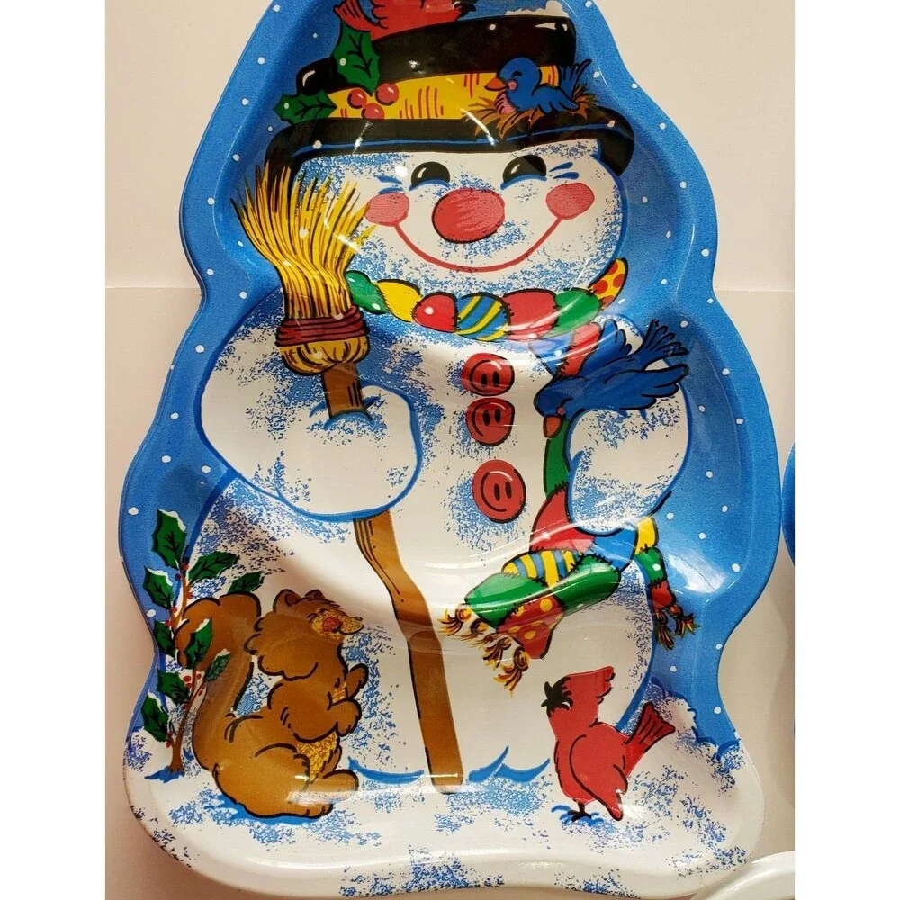 Vintage Serving Bowls set 3 Molded Plastic Santa Snowman Christmas Holiday Party